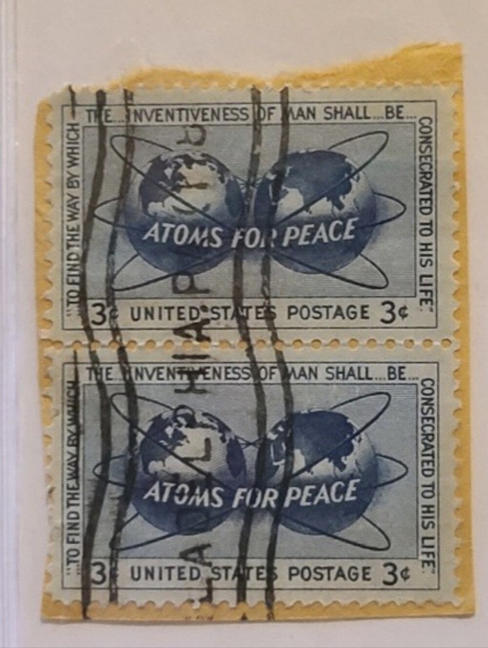 Vintage Blue 'Atoms for Peace' Stamp Design 3cent Postage Stamp Usps Vintage